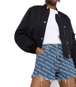Deep Blue Bite Denim Shorts With White Logo