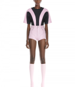 Bi-Material Pink Black Spiral Shorts