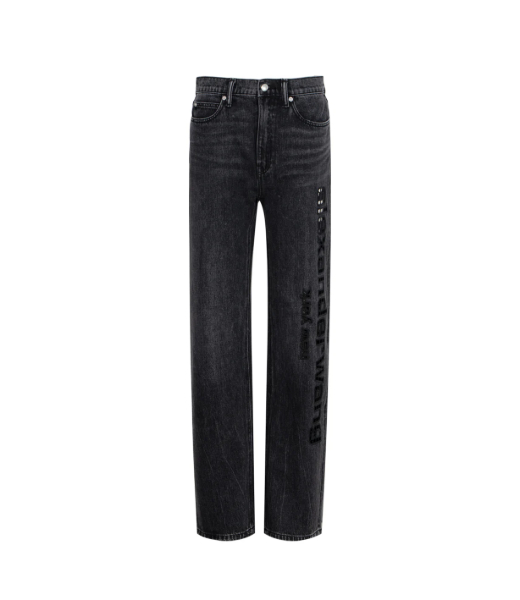 Grey Aged Ez Slouch Logo  Cut Out Embrodery Denim Pants