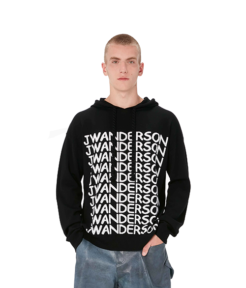 Black White Repeat Logo Hoodie