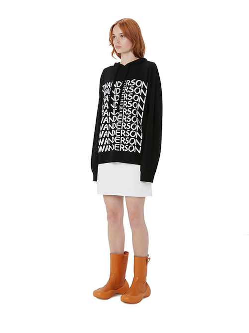 Black White Repeat Logo Hoodie