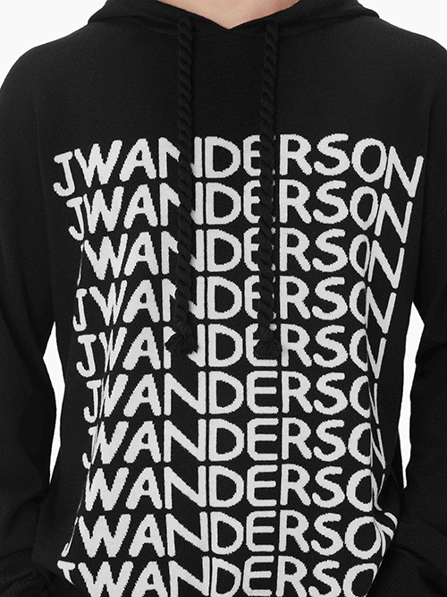 Black White Repeat Logo Hoodie