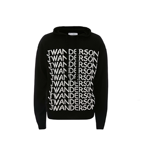 Black White Repeat Logo Hoodie