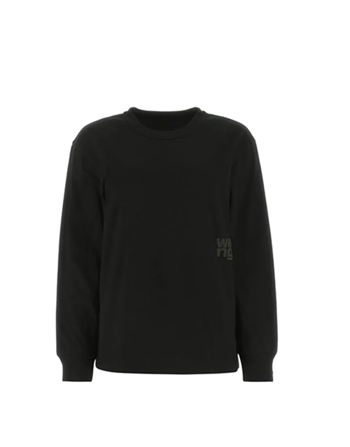 Black Essential Jersey LS Tee W/ Puff Logo & Bound   Neck