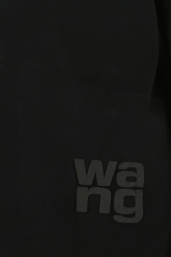 Black Essential Jersey LS Tee W/ Puff Logo & Bound   Neck