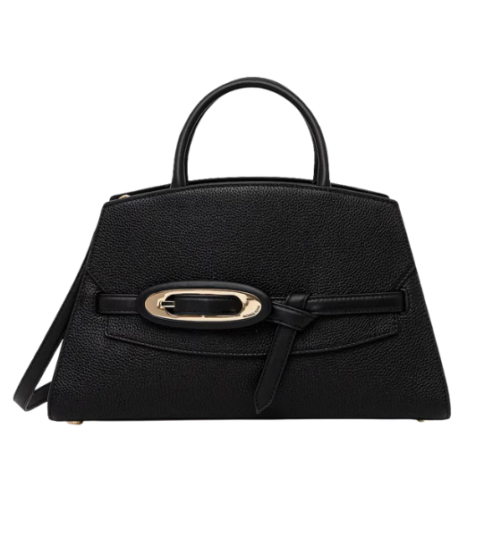 Black Leather Cornelia Md Buckle Satchel