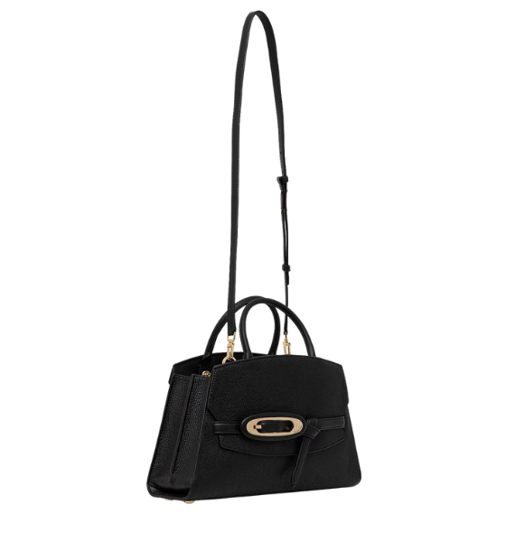 Black Leather Cornelia Md Buckle Satchel