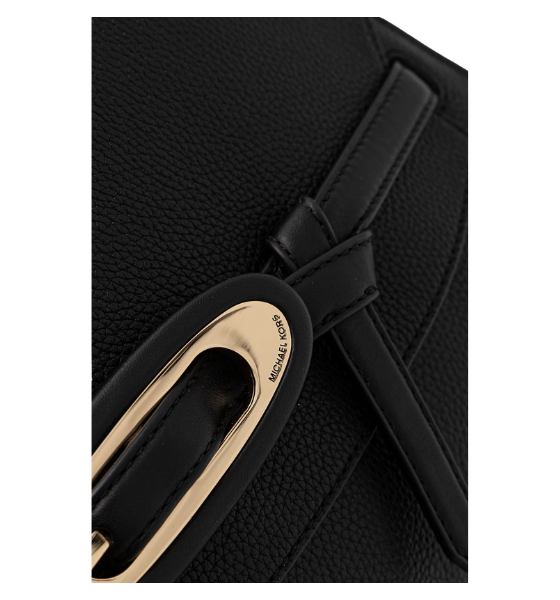 Black Leather Cornelia Md Buckle Satchel