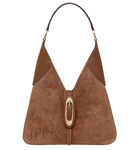 Brown Suede Leather Cornelia Md Buckle Hobo Shoulder Bag