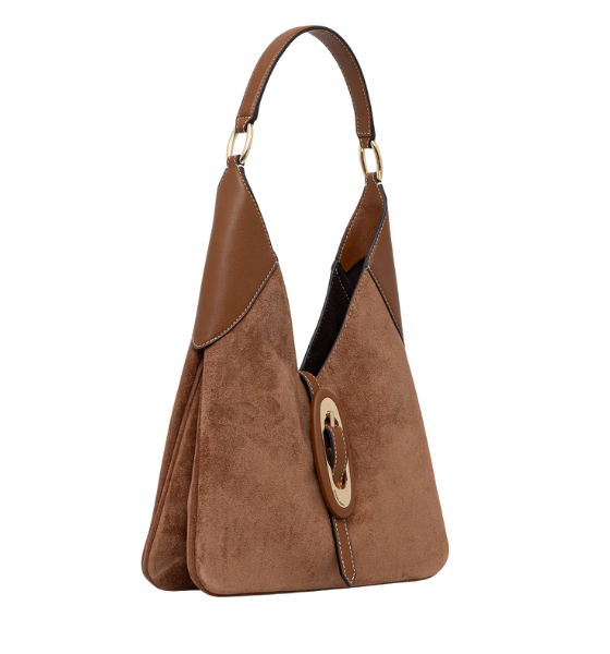 Brown Suede Leather Cornelia Md Buckle Hobo Shoulder Bag