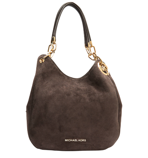 Chocolate Suede Leather Lillie Lg Chain Shoulder Tote Bag