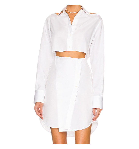 Cut- Out Poplin White Shirt Dress