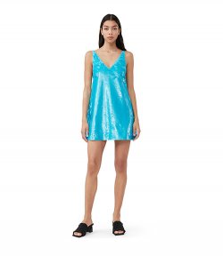 Blue Curacao Strap Sequin Mini Dress