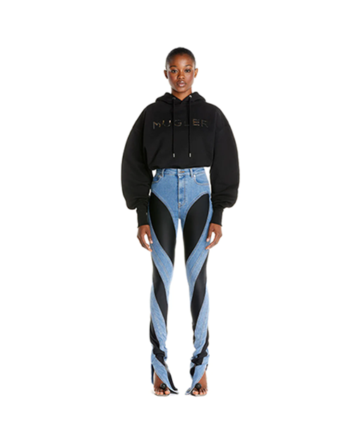 Slited Bi-Material Spiral Jeans