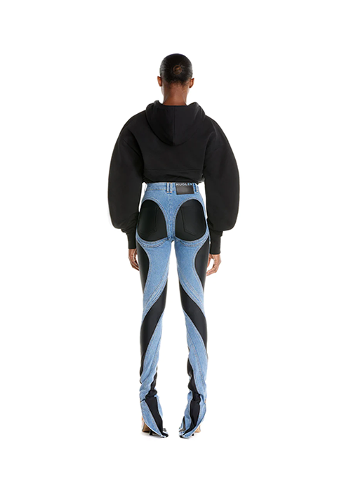 Slited Bi-Material Spiral Jeans