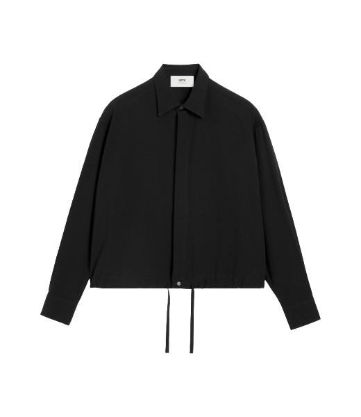 Long Sleeve Drawstring Black Shirt