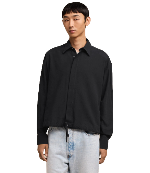 Long Sleeve Drawstring Black Shirt