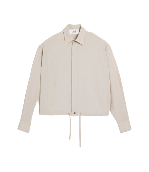 Long Sleeve Drawstring Beige Shirt
