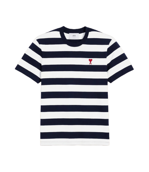 Red Ami De Coeur Black White Stripes T-Shirt