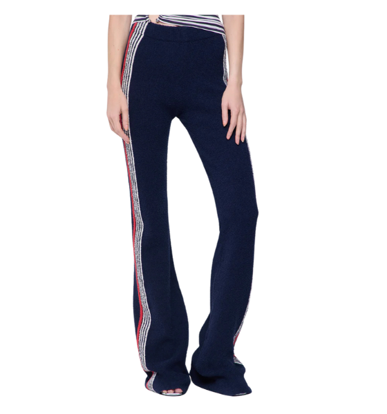 Navy Blue/Red/Ecru Stripes Pantalon Fitted Pants