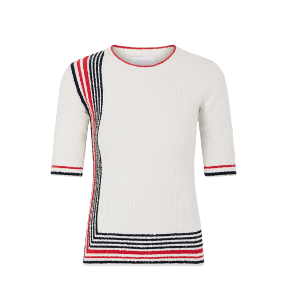 Ecru/Red/Navy Stripes Pull Cardigan
