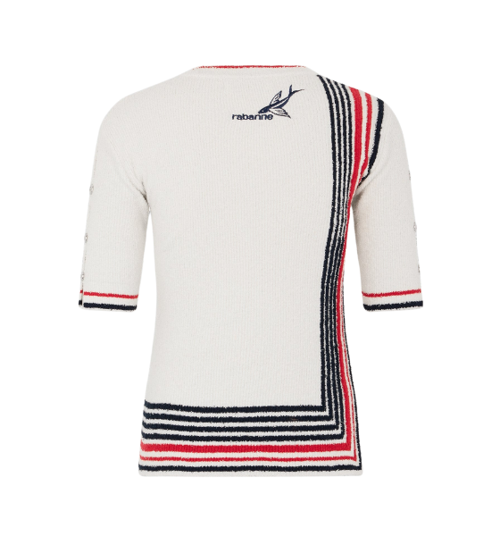 Ecru/Red/Navy Stripes Pull Cardigan
