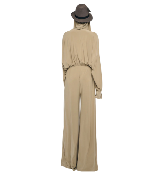 Khaki Hooded Super Oversized Bf Nk Shirt Bodysuit