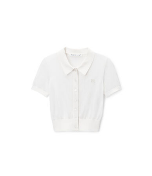 Cropped Polo Cardigan With Embroidered Logo
