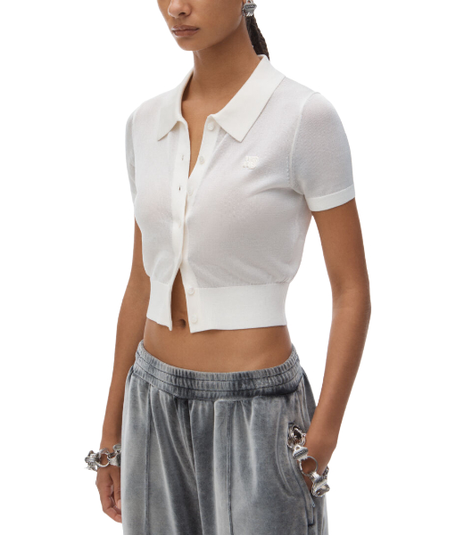 Cropped Polo Cardigan With Embroidered Logo