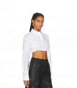White Cropped Shirt With Side Drawstrings At Hem