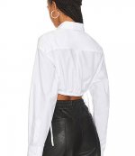 White Cropped Shirt With Side Drawstrings At Hem