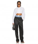 White Cropped Shirt With Side Drawstrings At Hem