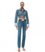 Denim Shrunken Trucker Jacket Crystal Cuff