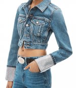 Denim Shrunken Trucker Jacket Crystal Cuff