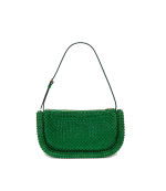 Bumper-15 Green Leather Shoulder Bag With Crystal