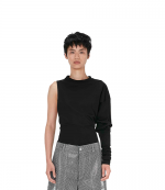 Black Asymmetric One Sleeve Top