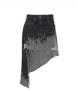 Black Studded Denim Asymmetric Skirt
