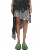 Black Studded Denim Asymmetric Skirt