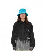 Black Studded Denim Workwear Jacket