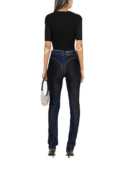 Dark Blue/Black Twist-Panelled High-Waist Jeans