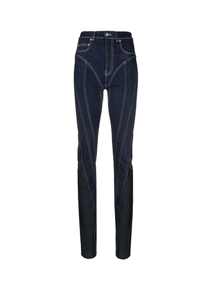 Dark Blue/Black Twist-Panelled High-Waist Jeans