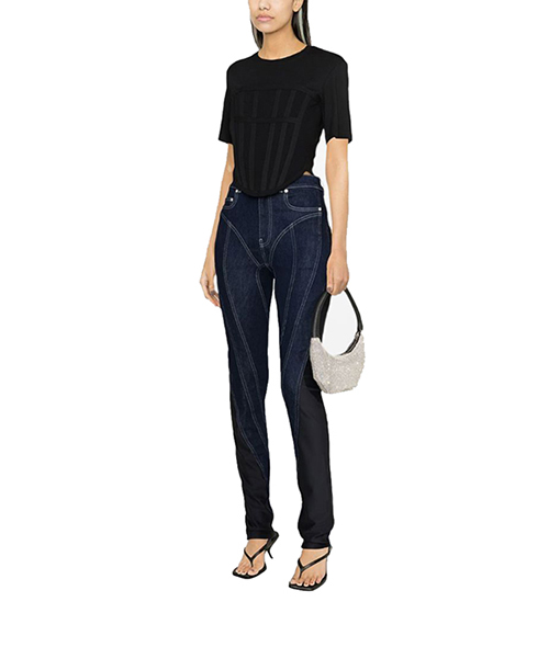 Dark Blue/Black Twist-Panelled High-Waist Jeans