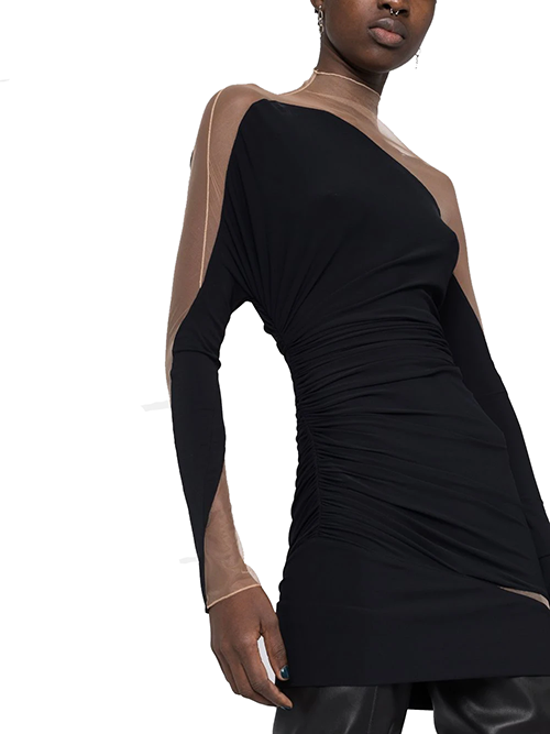 Black/Nude Sheer Drapped Dress