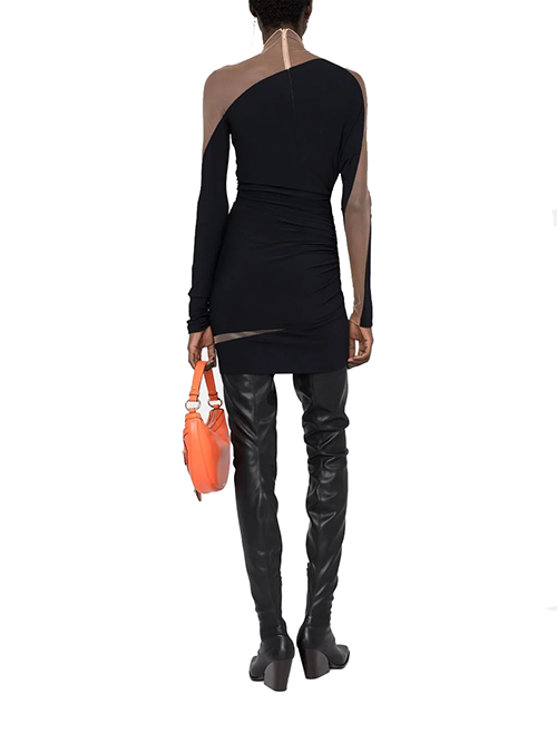 Black/Nude Sheer Drapped Dress
