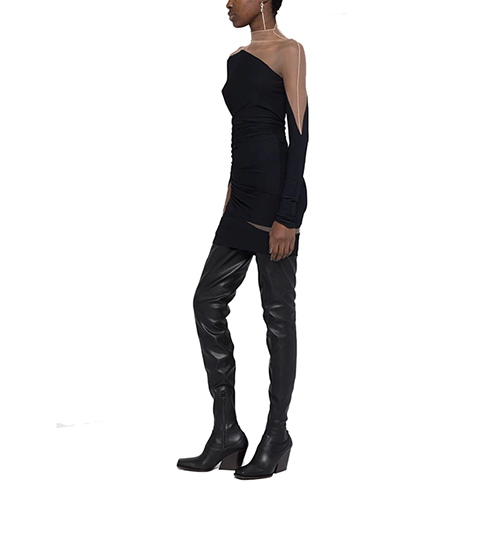 Black/Nude Sheer Drapped Dress