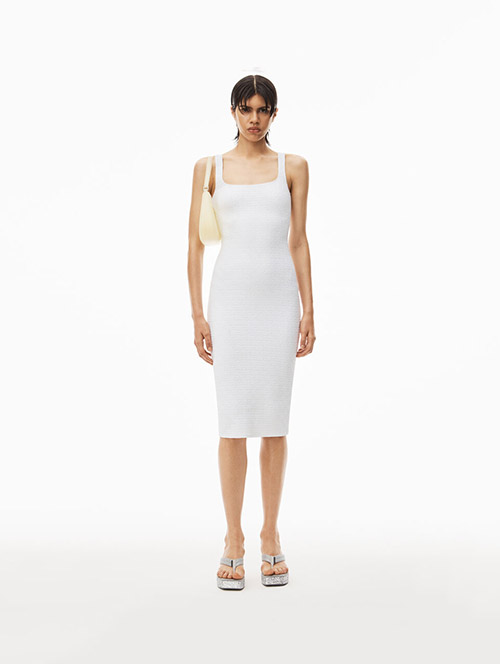 White Bodycon Below Knee Dress