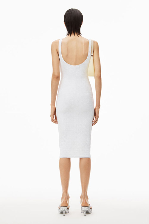 White Bodycon Below Knee Dress