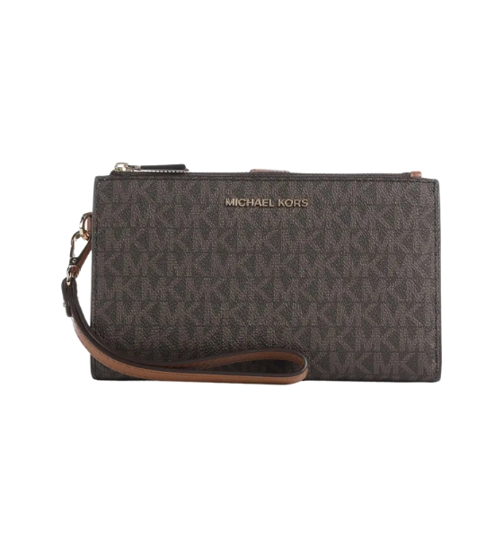 Double Zip Black Brown Wristlet