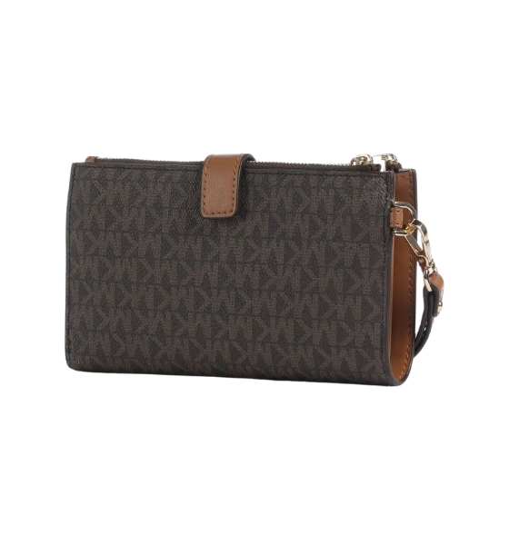 Double Zip Black Brown Wristlet