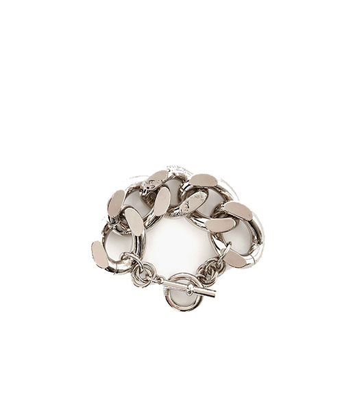 Oversized Silver Tone Logo Grid Chain Bracelet